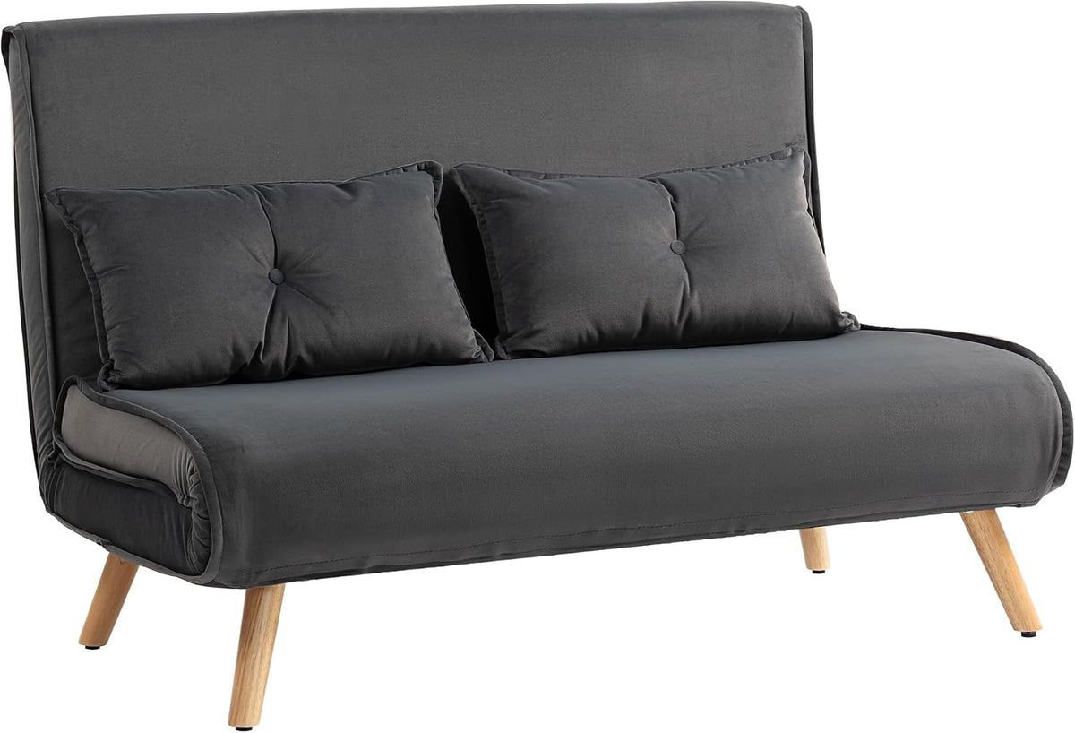 Sofa HOMCOM, 190 x 120 cm, Dunkelgrau, Schlaf 3 in 1 2 Sitzer mit Schlaffunktion, Klappbare Couch Schlafcouch, 5-Fach verstellbare Rückenlehne