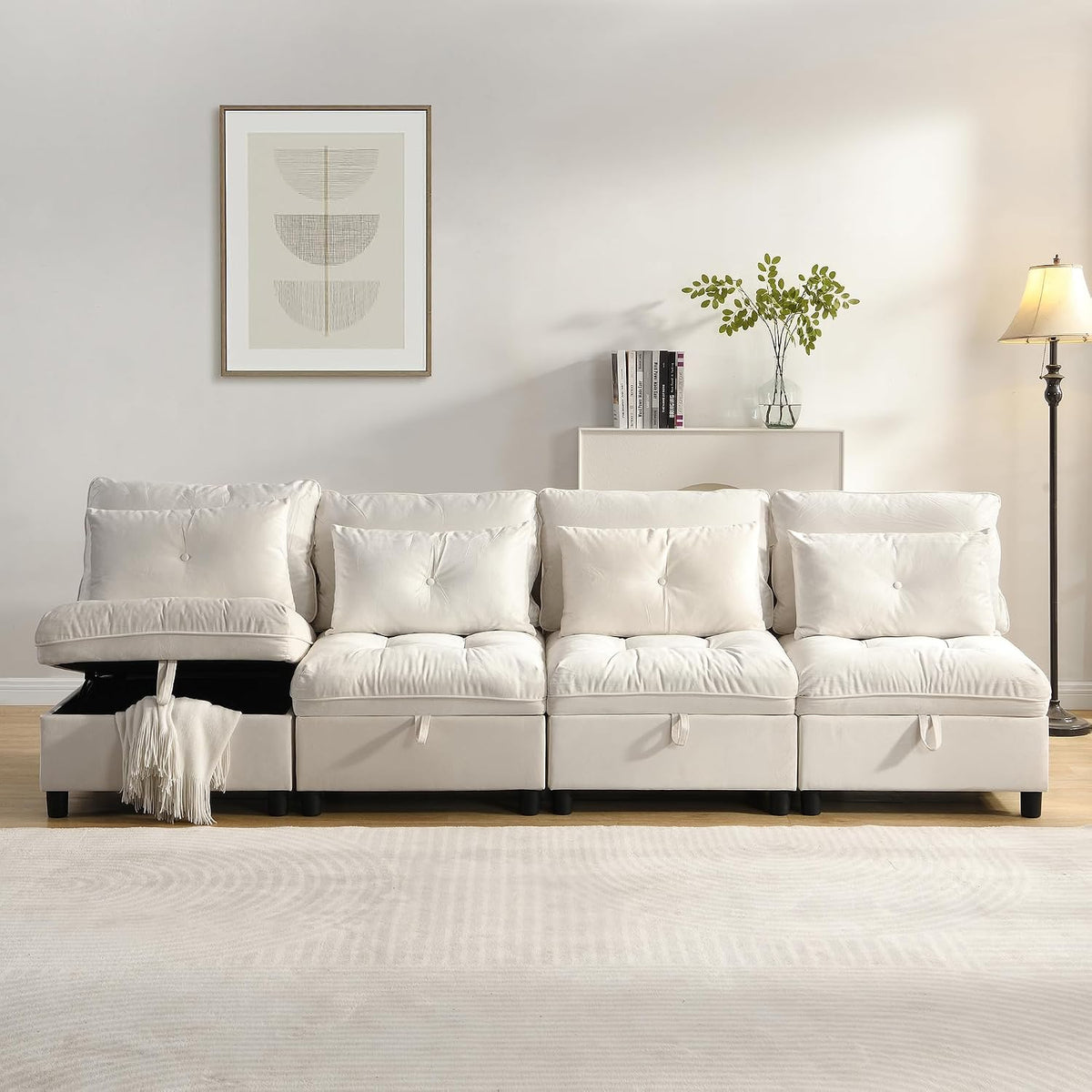 Sofa Terahanda, Beige, Cloud Modulares 4-Sitzer Modulares, zerlegbares -Set: Frei konfigurierbar + Stauraum unter