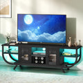 TV-Schrank YITAHOME, 55 Zoll, 140CM, Schwarz, Lowboard, Industrielles, TV Lowboard für Fernseher bis zu mit LED-Beleuchtung
