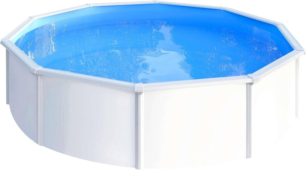 Planet Pool Stahlrahmenpool, 460x120 cm, 0,4 mm, 0,3 mm, blau, Stahlwand rund, Stahl weiß, Folie, Overlap